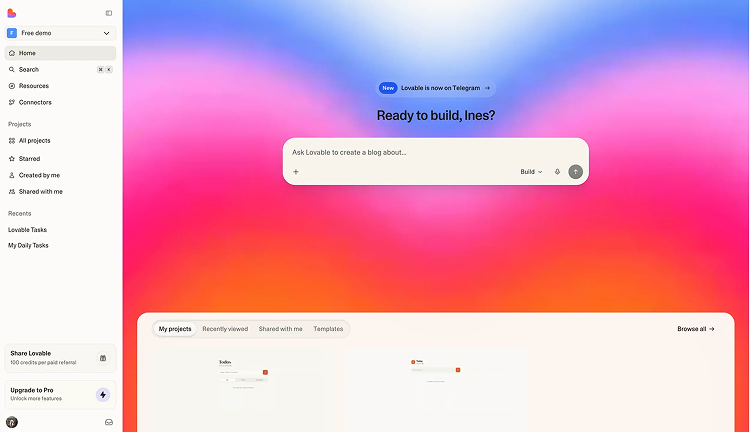 Welcome to Lovable dashboard interface